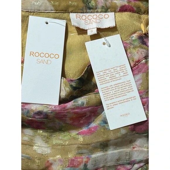 Rococo Sand Skirt Woman's S Mini Silk Floral Gold Details Ruffles Pleated B - Picture 3 of 8
